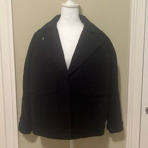 NWT Madewell Black Cropped Trench Cargo Coat Jacket Insulated Size Medium Snap.